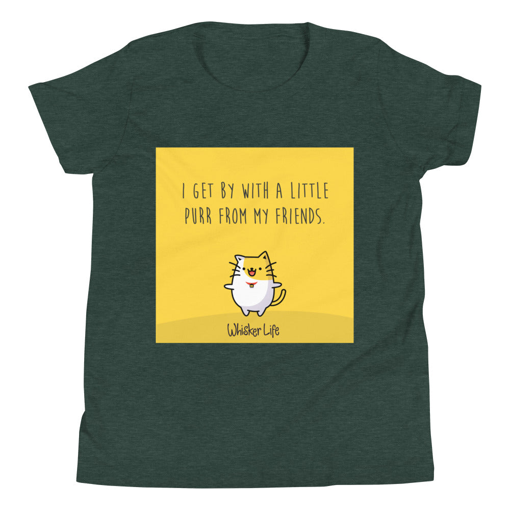 I Get By With A Little Purr From My Friends - Block Style Youth Short Sleeve T-Shirt
